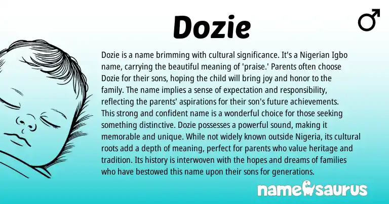 Infographic about Dozie name meaning, Dozie is a name from Igbo, Nigerian origin(s).
