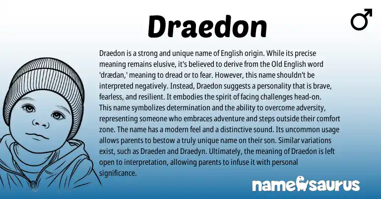 Infographic about Draedon name meaning, Draedon is a name from English origin(s).