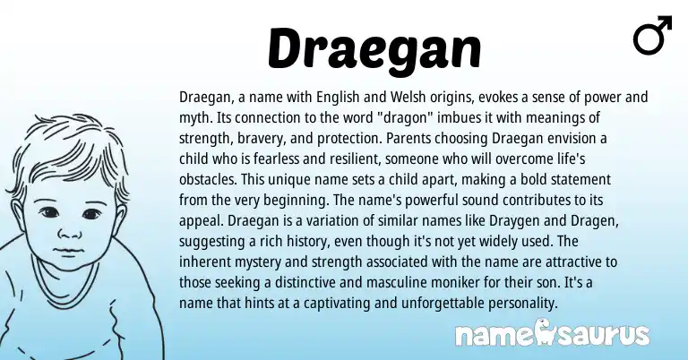 Infographic about Draegan name meaning, Draegan is a name from Welsh, English origin(s).