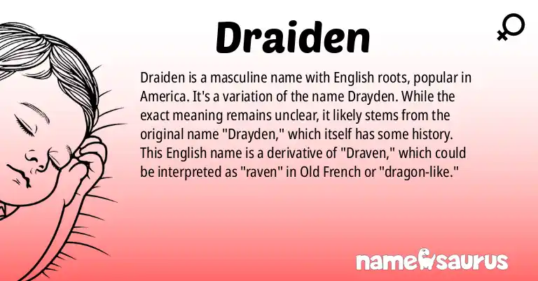 Infographic about Draiden name meaning, Draiden is a name from English (American) origin(s).