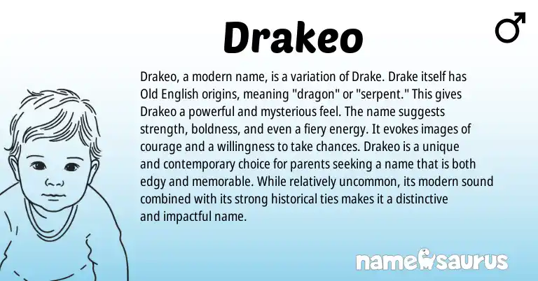 Infographic about Drakeo name meaning, Drakeo is a name from English origin(s).
