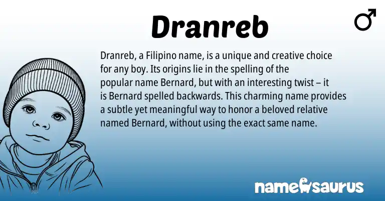 Infographic about Dranreb name meaning, Dranreb is a name from Filipino origin(s).