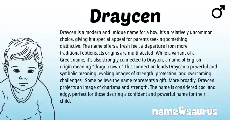 Infographic about Draycen name meaning, Draycen is a name from English, American origin(s).