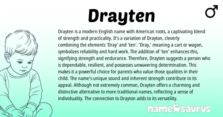 Infographic about Drayten name meaning, Drayten is a name from American, English origin(s).
