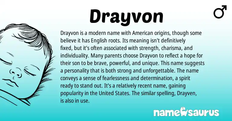Infographic about Drayvon name meaning, Drayvon is a name from American origin(s).