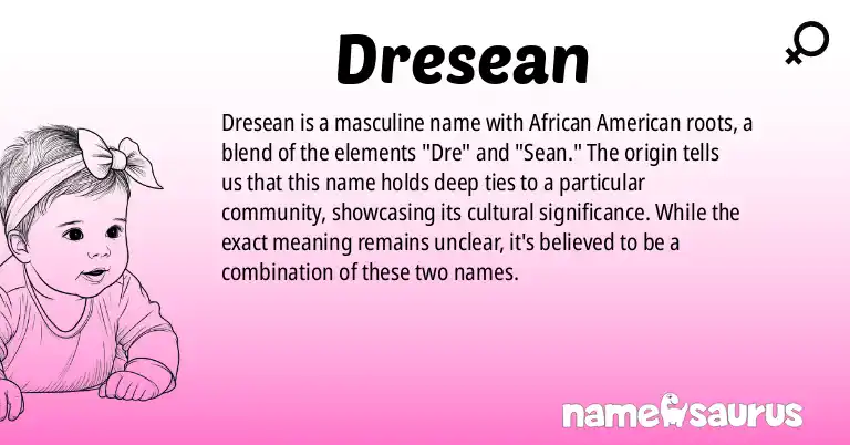 Infographic about Dresean name meaning, Dresean is a name from African American origin(s).