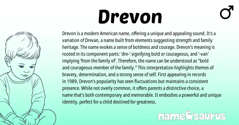 Infographic about Drevon name meaning, Drevon is a name from American origin(s).