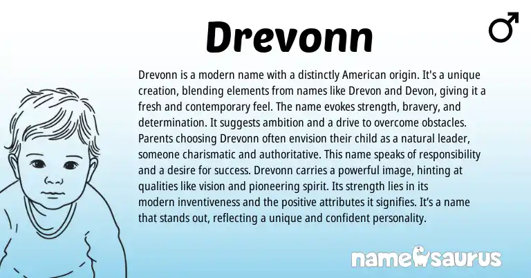 Infographic about Drevonn name meaning, Drevonn is a name from English origin(s).