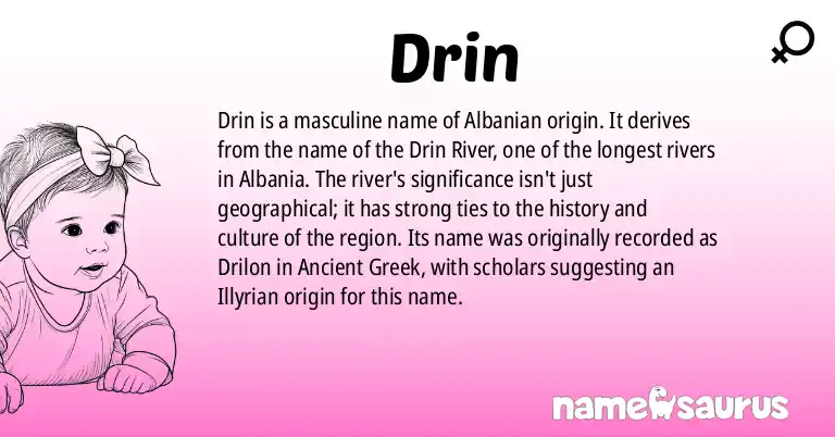 Infographic about Drin name meaning, Drin is a name from Albanian origin(s).
