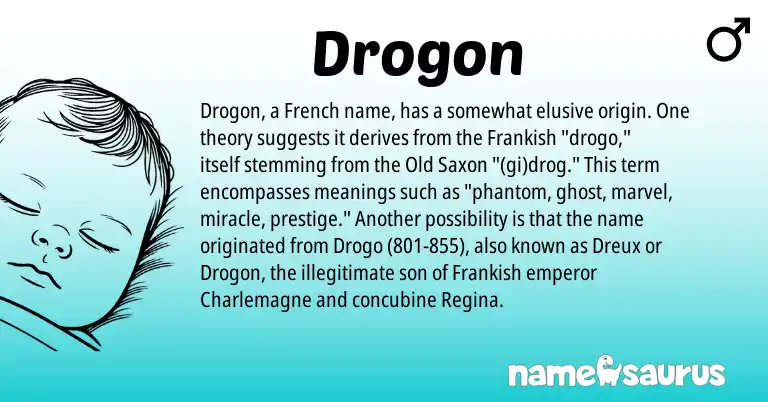 Infographic about Drogon name meaning, Drogon is a name from French, Frankish, Old Saxon origin(s).