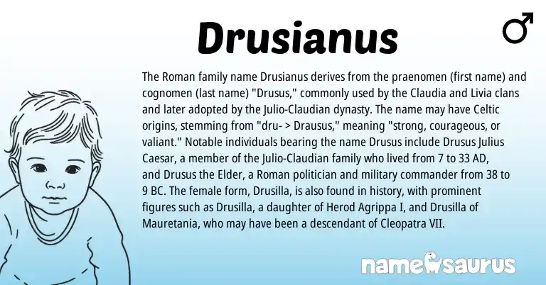 Infographic about Drusianus name meaning, Drusianus is a name from Roman, Celtic origin(s).