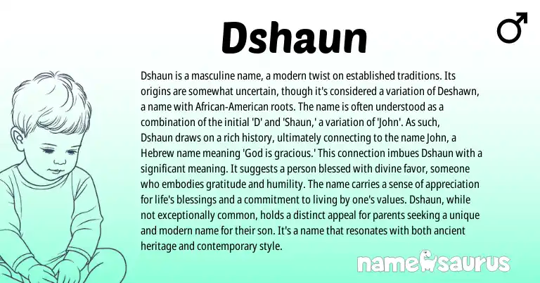 Infographic about Dshaun name meaning, Dshaun is a name from Hebrew origin(s).