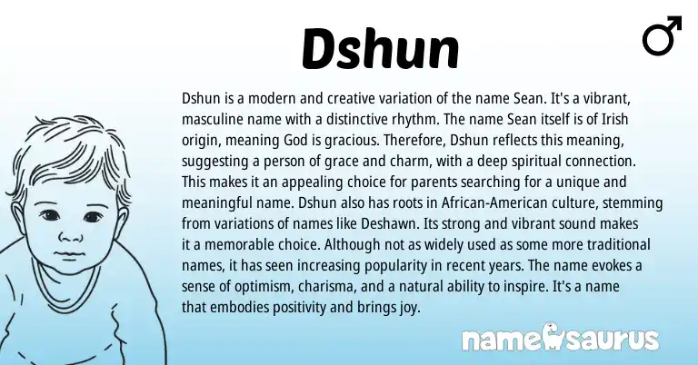 Infographic about Dshun name meaning, Dshun is a name from Irish origin(s).