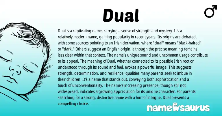 Infographic about Dual name meaning, Dual is a name from Irish origin(s).
