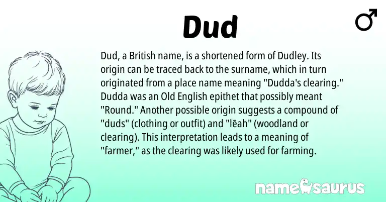Infographic about Dud name meaning, Dud is a name from Old English, British origin(s).