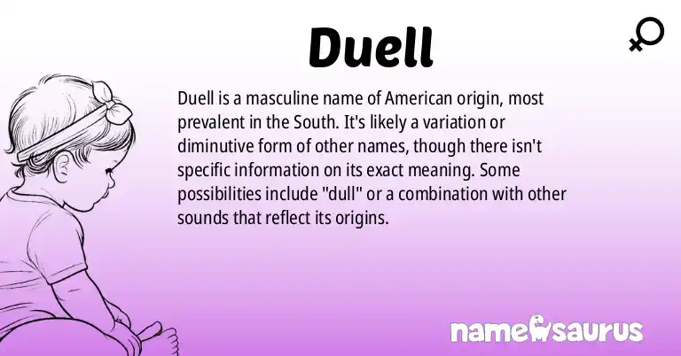 Infographic about Duell name meaning, Duell is a name from American (South) origin(s).