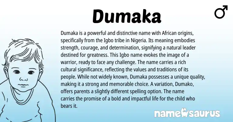 Infographic about Dumaka name meaning, Dumaka is a name from Igbo, African origin(s).