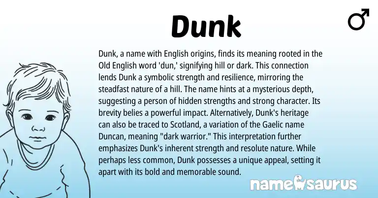 Infographic about Dunk name meaning, Dunk is a name from English origin(s).