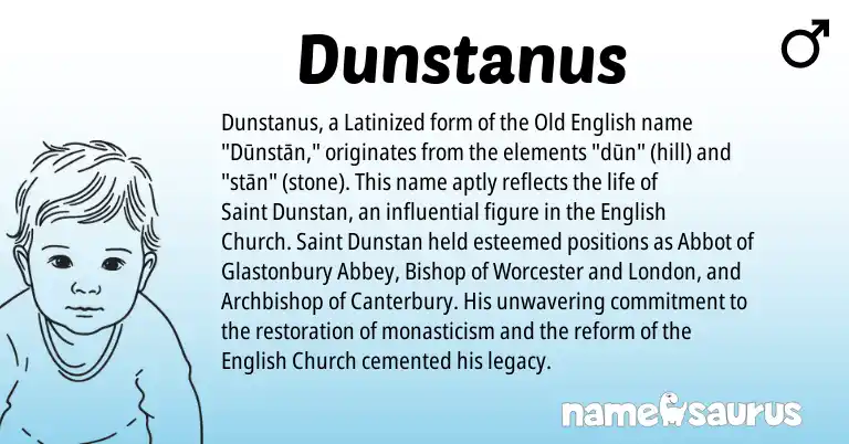 Infographic about Dunstanus name meaning, Dunstanus is a name from Old English, English origin(s).