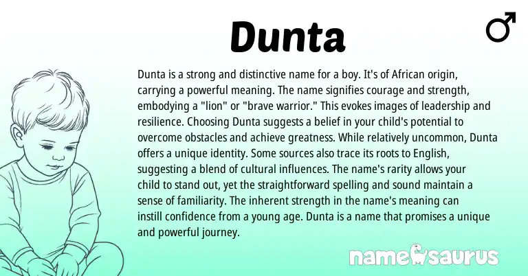 Infographic about Dunta name meaning, Dunta is a name from African origin(s).