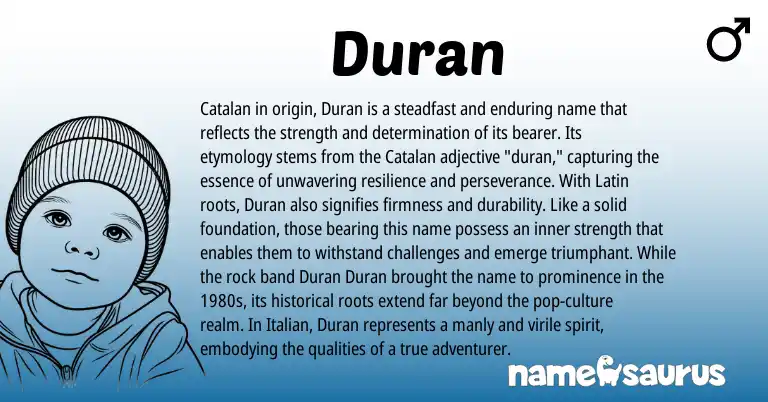 Infographic about Duran name meaning, Duran is a name from Latin, Catalan, Italian origin(s).