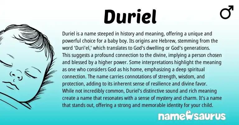 Infographic about Duriel name meaning, Duriel is a name from Hebrew origin(s).