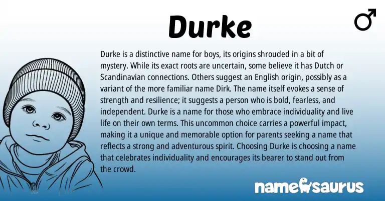 Infographic about Durke name meaning, Durke is a name from Scandinavian, Germanic, Dutch origin(s).