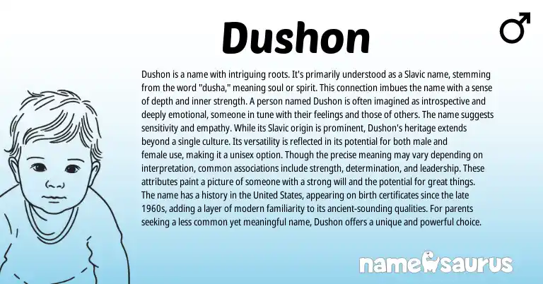 Infographic about Dushon name meaning, Dushon is a name from English, Slavic origin(s).