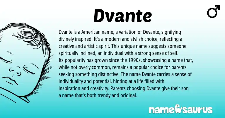 Infographic about Dvante name meaning, Dvante is a name from English, American origin(s).