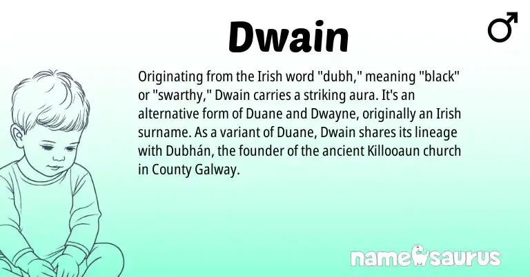 Infographic about Dwain name meaning, Dwain is a name from Irish origin(s).