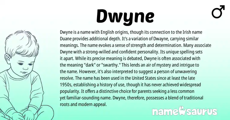 Infographic about Dwyne name meaning, Dwyne is a name from Irish origin(s).