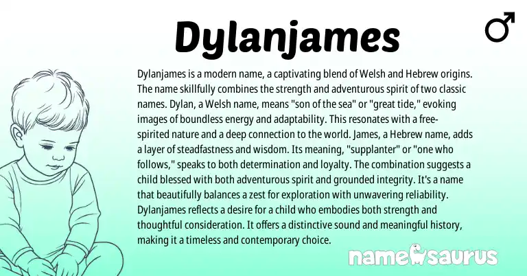 Infographic about Dylanjames name meaning, Dylanjames is a name from Welsh, English origin(s).