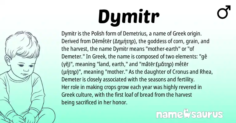 Infographic about Dymitr name meaning, Dymitr is a name from Polish, Greek origin(s).
