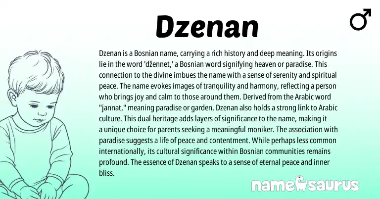 Infographic about Dzenan name meaning, Dzenan is a name from Bosnian origin(s).