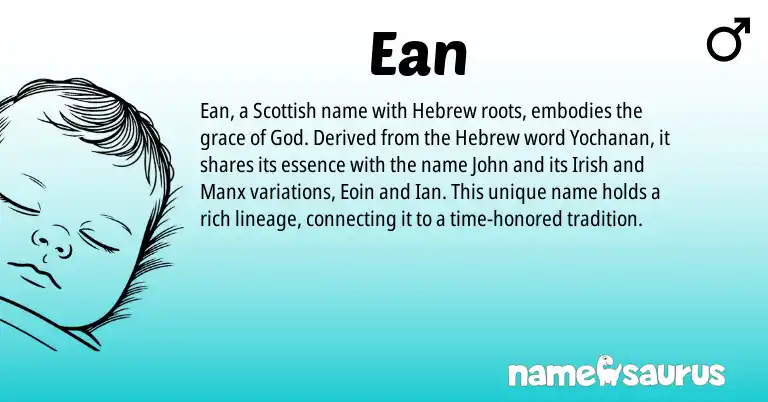 Infographic about Ean name meaning, Ean is a name from Irish, Manx, Scottish, Hebrew origin(s).