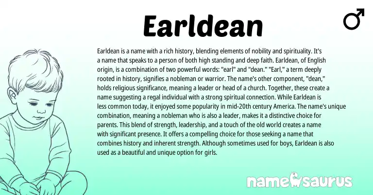 Infographic about Earldean name meaning, Earldean is a name from English origin(s).