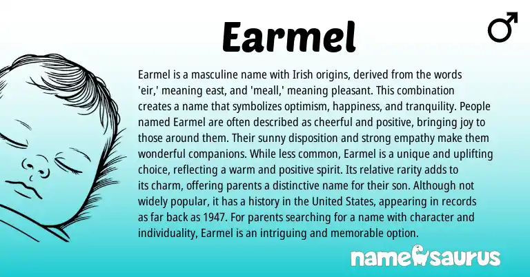 Infographic about Earmel name meaning, Earmel is a name from Irish origin(s).
