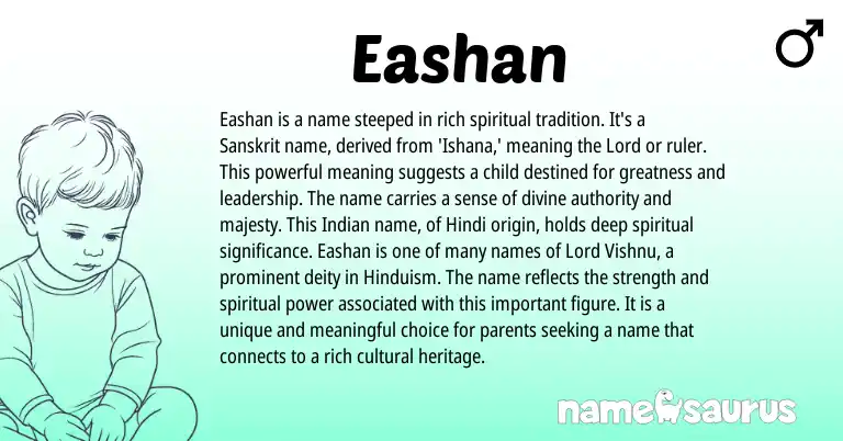 Infographic about Eashan name meaning, Eashan is a name from Indian, Hindu, Sanskrit origin(s).