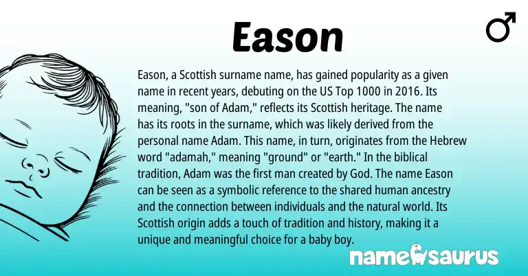 Infographic about Eason name meaning, Eason is a name from Scottish, Hebrew origin(s).