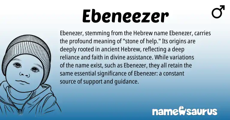 Infographic about Ebeneezer name meaning, Ebeneezer is a name from Hebrew origin(s).