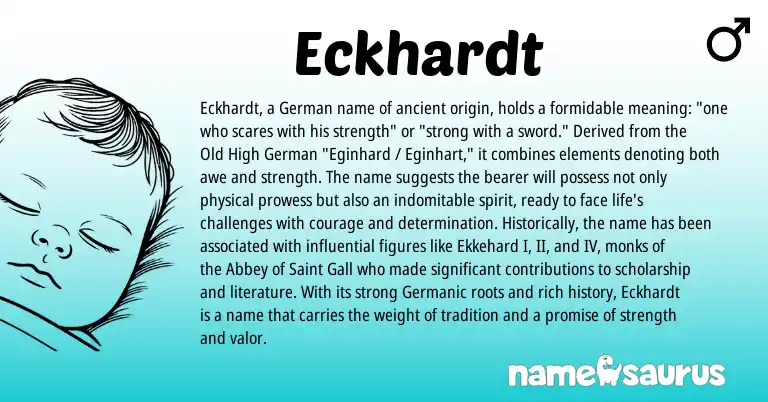 Infographic about Eckhardt name meaning, Eckhardt is a name from Old High German, German, Germanic origin(s).