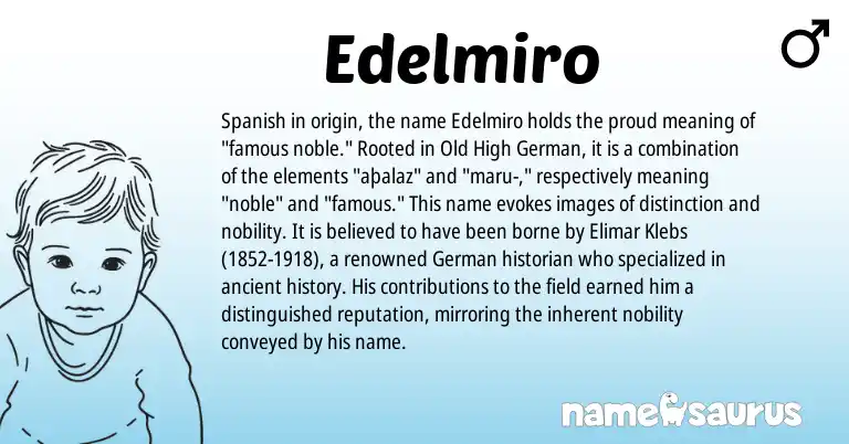 Infographic about Edelmiro name meaning, Edelmiro is a name from Old High German, Spanish, German origin(s).