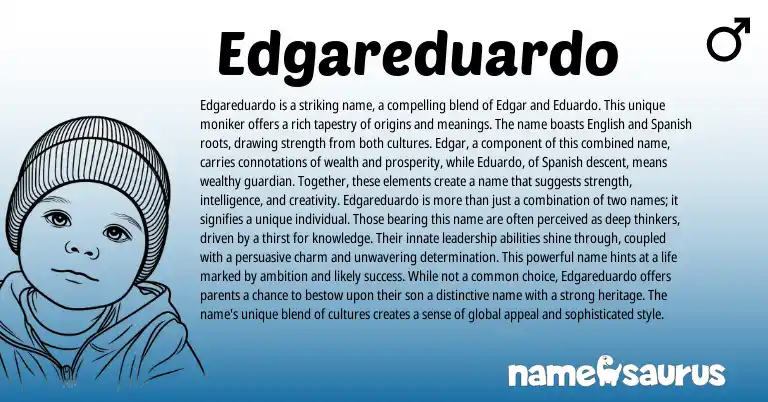 Infographic about Edgareduardo name meaning, Edgareduardo is a name from English, Spanish origin(s).