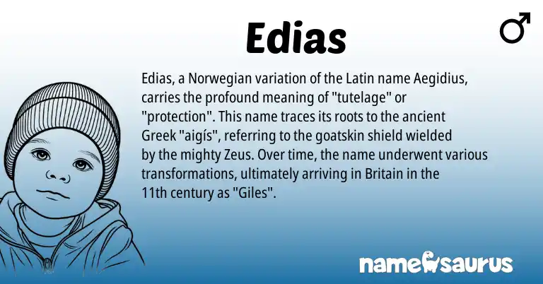 Infographic about Edias name meaning, Edias is a name from Norwegian, Latin, Greek origin(s).