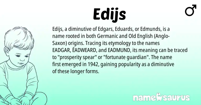 Infographic about Edijs name meaning, Edijs is a name from Old English, Germanic, Anglo-Saxon origin(s).