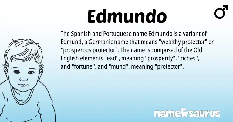 Infographic about Edmundo name meaning, Edmundo is a name from Spanish, Old English, Germanic, Portuguese origin(s).