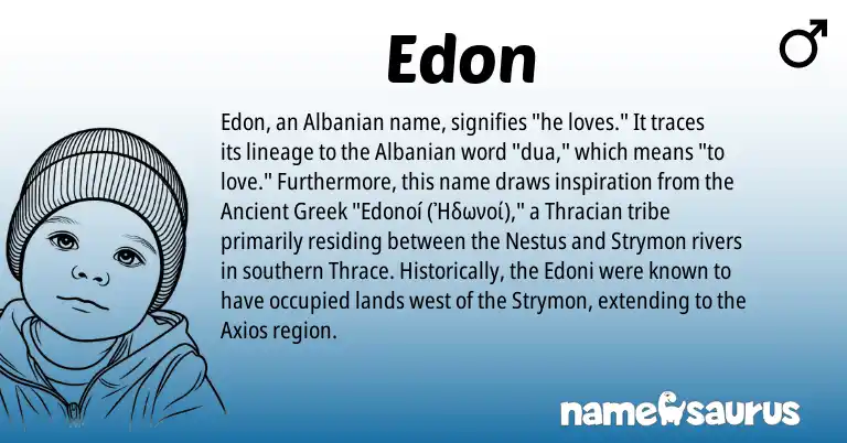 Infographic about Edon name meaning, Edon is a name from Ancient Greek, Albanian origin(s).