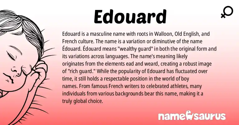 Infographic about Edouard name meaning, Edouard is a name from Walloon, Old English, French, British origin(s).