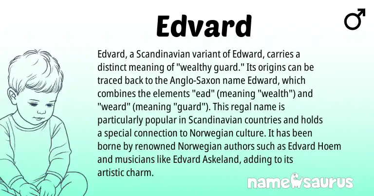 Infographic about Edvard name meaning, Edvard is a name from Norwegian, Scandinavian, Anglo-Saxon origin(s).