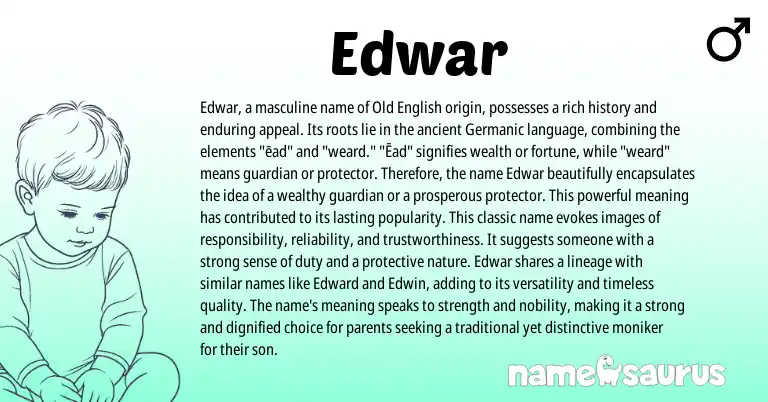 Infographic about Edwar name meaning, Edwar is a name from Germanic, English origin(s).
